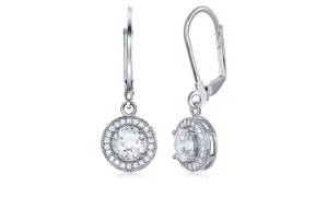 Pave Halo Crystal Disc Earrings in 18K White Gold Plating - Hypoallergenic & Made to Last