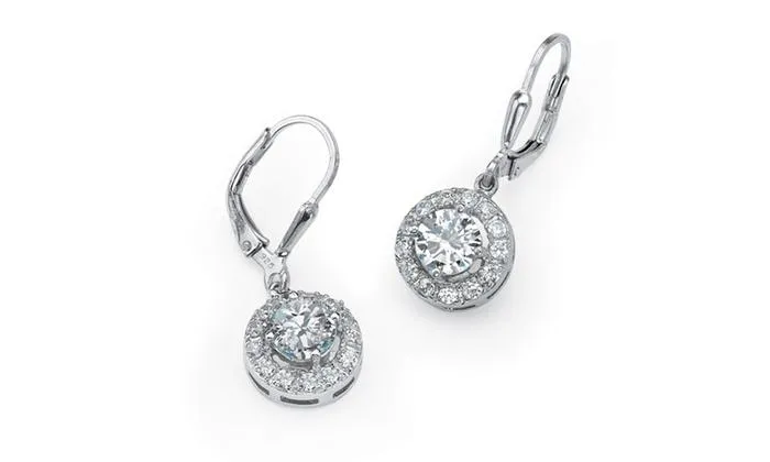 Pave Halo Crystal Disc Earrings in 18K White Gold Plating - Hypoallergenic & Made to Last