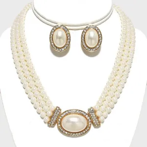 Pearl (faux) Cream Necklace & Clip-On Earrings Set