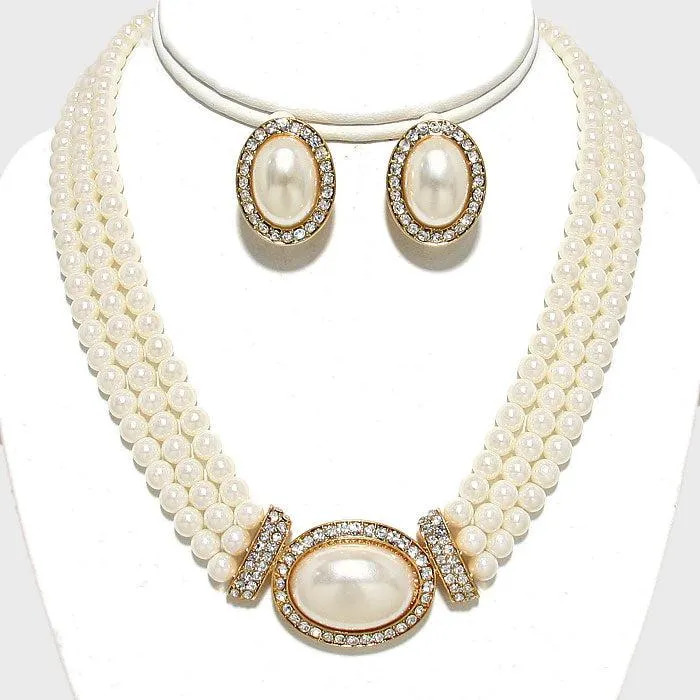 Pearl (faux) Cream Necklace & Clip-On Earrings Set