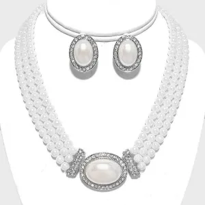 Pearl (faux) White Necklace & Clip-On Earrings Set