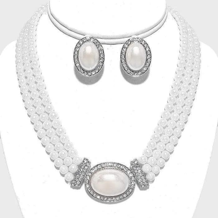 Pearl (faux) White Necklace & Clip-On Earrings Set