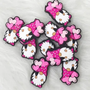 Pink Gnomes silicone focal beads for Valentine's Day