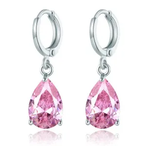 Pink Pear Cut Dangling Earrings in 14K White Gold - Hypoallergenic & Comfort Fit Jewelry