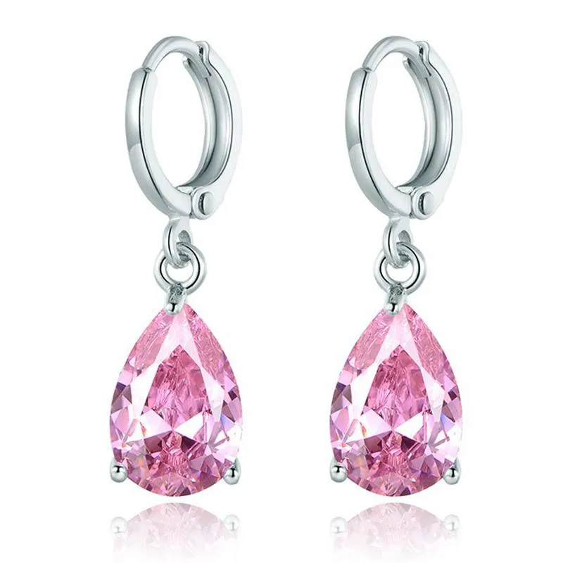 Pink Pear Cut Dangling Earrings in 14K White Gold - Hypoallergenic & Comfort Fit Jewelry