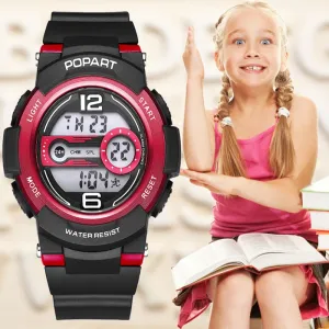 POPART Children Watches For Girls Boys Kids 7-Colored Back Light 50m Waterproof Sport Watch LED Digital Wristwatches Child Clock