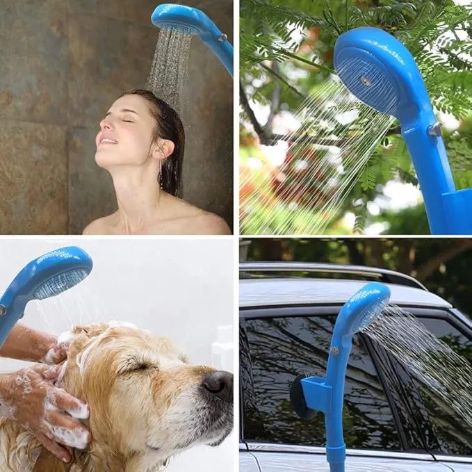 Portable Handheld Outdoor Camping Shower with Collapsible 5 Gallon Bucket(20L),Compact Pressure Shower Head Pump with 12V Car Cigarette Adapter for Camping,Hiking,Car washing