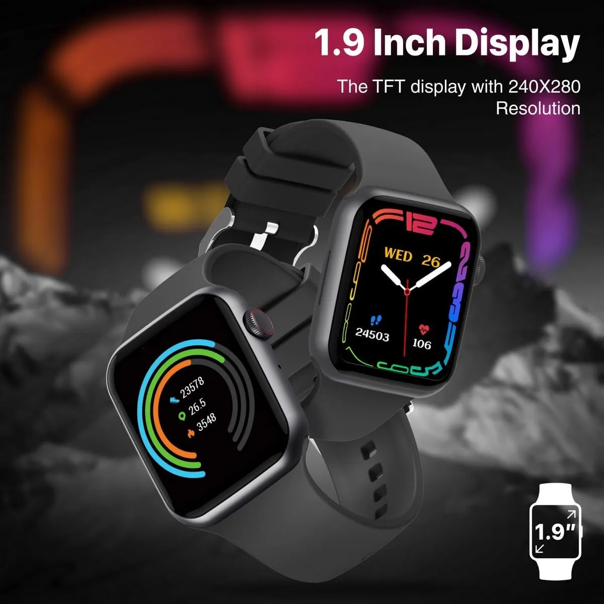 Promate Xwatch-B19 ActivLife Fitness Smartwatch = 1.9” Display Bluetooth Calling, IP67 Water Resistant, Voice Assistant, 15 Days Battery Life, 30 Sports Modes, Real-time HR Monitor, 100  Watch Faces