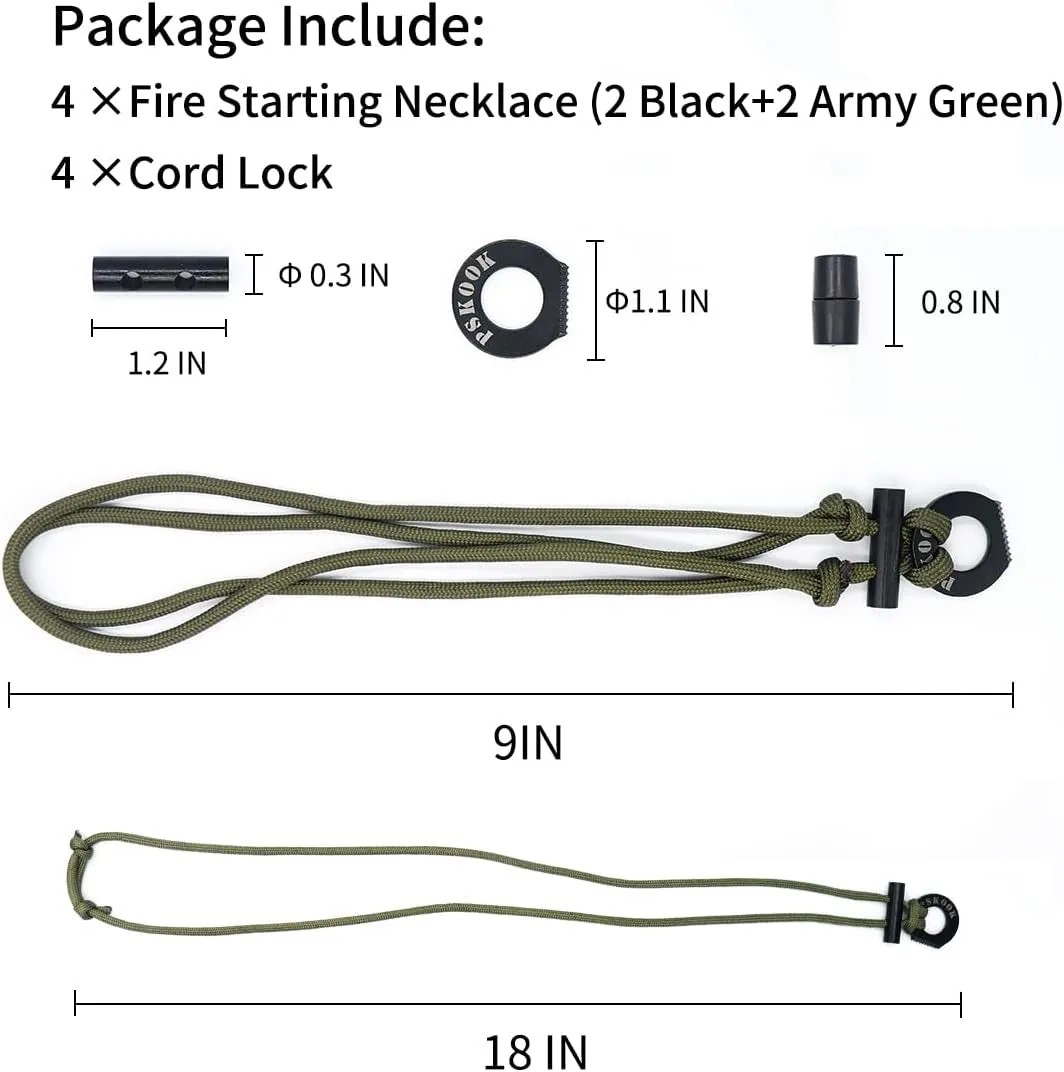 PSKOOK Survival Paracord Necklace with Flint and Steel - Essential Fire Starter for Camping, Hiking, and Backpacking