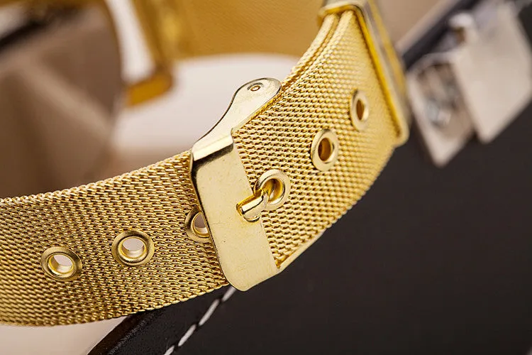 Quartz Casual watch Fashion Bright Gold band Women wristwatches Brand New Metal Mesh Stainless Steel watches
