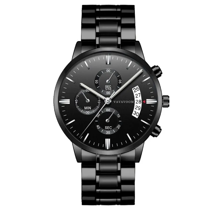 Quartz Watches Waterproof Black Refined Steel Watches