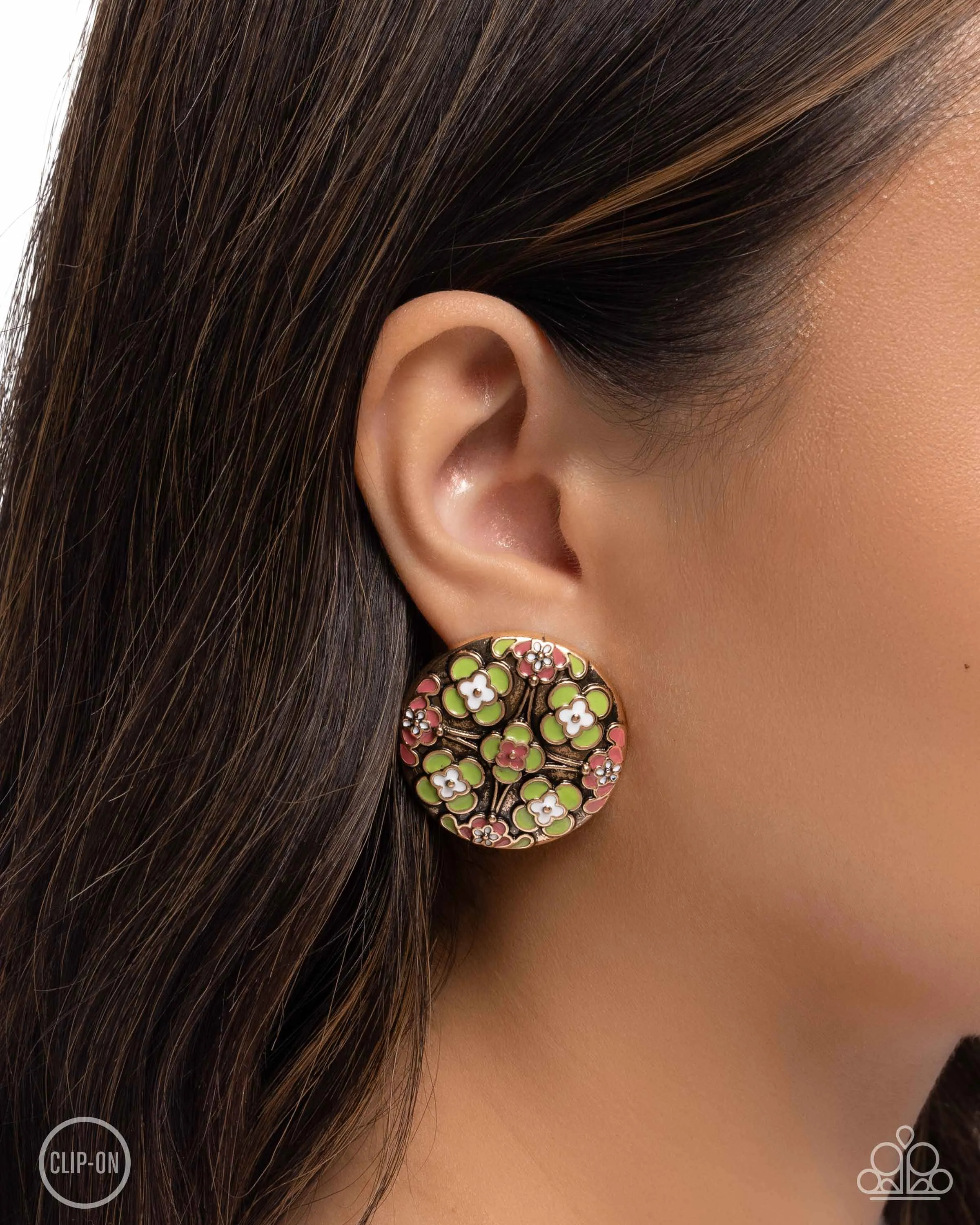 Quilt Art - Multi - Painted Flower Paparazzi Clip-On Earrings
