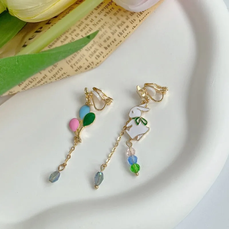 Rabbit Balloon Clip on Earrings