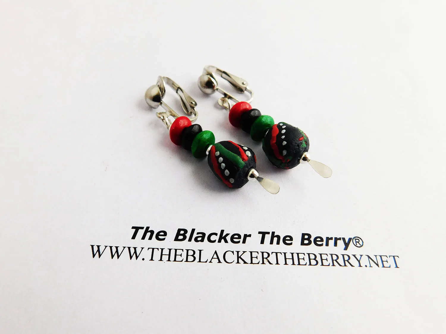 RBG Earrings Pan African Beaded Jewelry Clip On