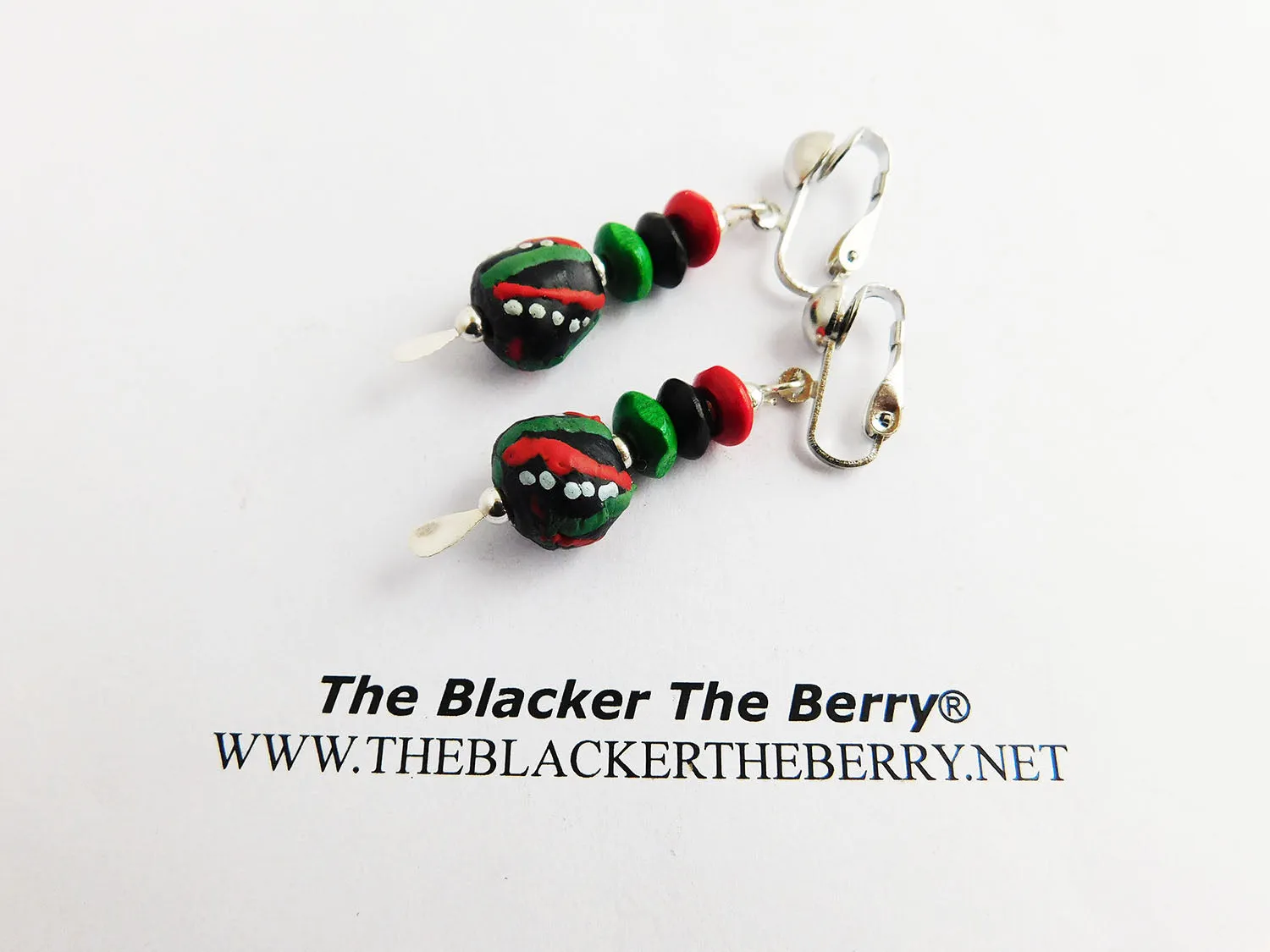 RBG Earrings Pan African Beaded Jewelry Clip On