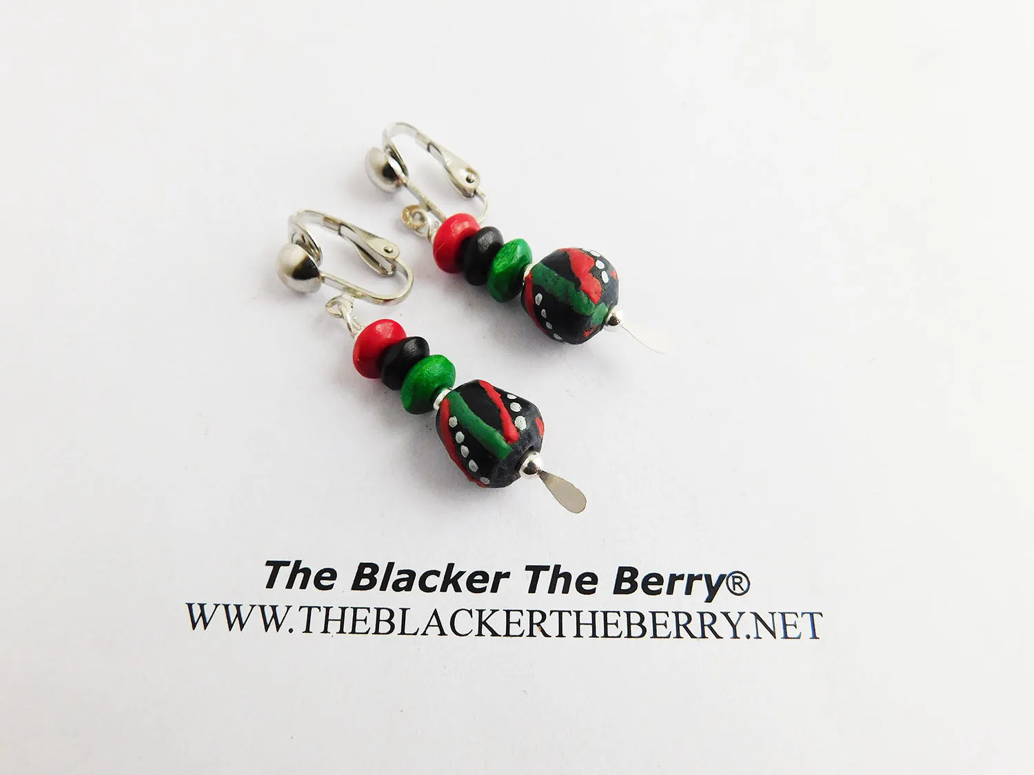 RBG Earrings Pan African Beaded Jewelry Clip On