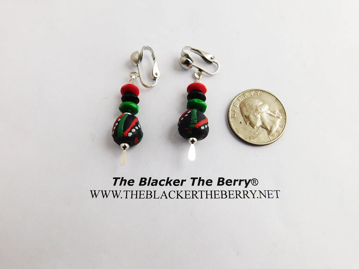 RBG Earrings Pan African Beaded Jewelry Clip On