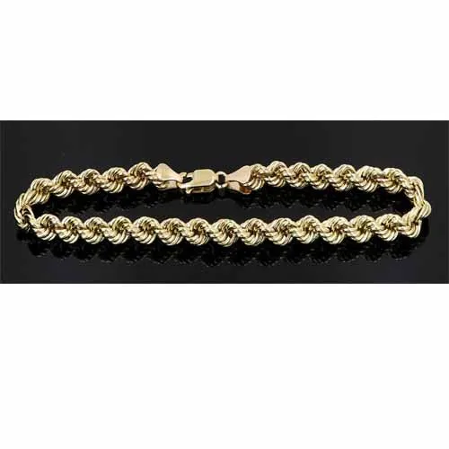 Real 10K Yellow Gold Hollow Rope Men & Women Bracelet / Anklet 1.8mm - 5.0mm