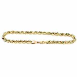 Real 10K Yellow Gold Hollow Rope Men & Women Bracelet / Anklet 1.8mm - 5.0mm