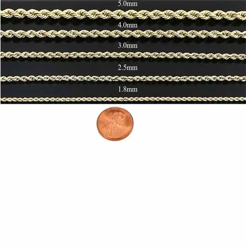 Real 10K Yellow Gold Hollow Rope Men & Women Bracelet / Anklet 1.8mm - 5.0mm