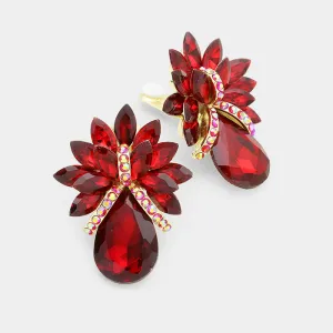 Red Crystal Petal Teardrop Clip On Pageant Earrings  | Prom Earrings | 228167