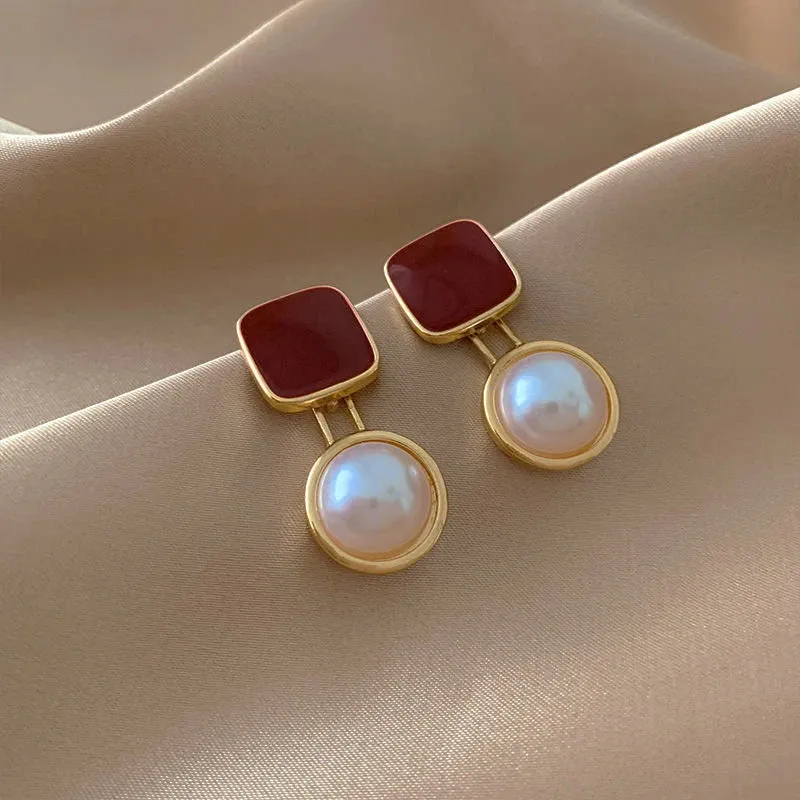 Red Enamel Clip on Earrings
