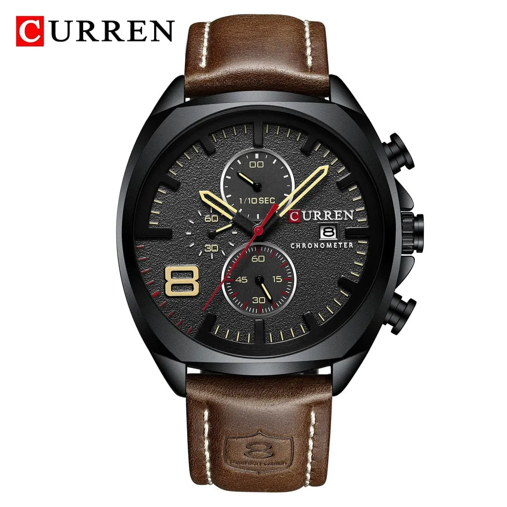 Reloj CURREN Sports Watch Men Chronograph Waterproof Leather Strap Watches Mens Luxury Brand Men&#39;s Wristwatch Quartz Male Clock