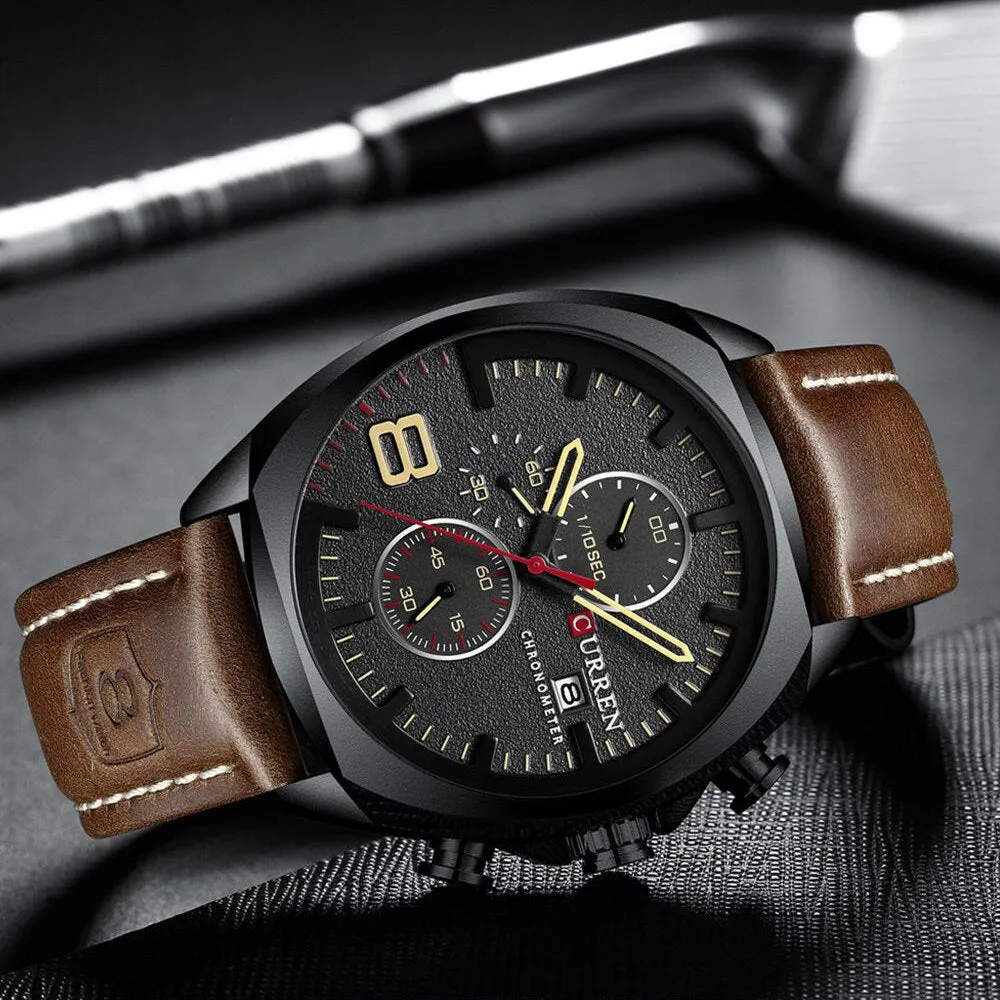 Reloj CURREN Sports Watch Men Chronograph Waterproof Leather Strap Watches Mens Luxury Brand Men&#39;s Wristwatch Quartz Male Clock