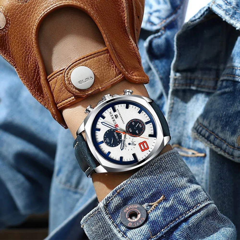 Reloj CURREN Sports Watch Men Chronograph Waterproof Leather Strap Watches Mens Luxury Brand Men&#39;s Wristwatch Quartz Male Clock