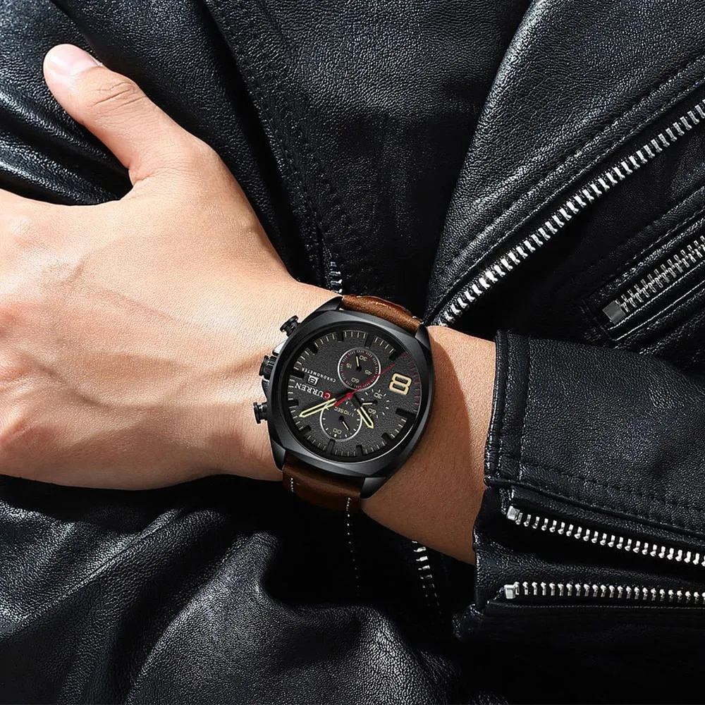 Reloj CURREN Sports Watch Men Chronograph Waterproof Leather Strap Watches Mens Luxury Brand Men&#39;s Wristwatch Quartz Male Clock