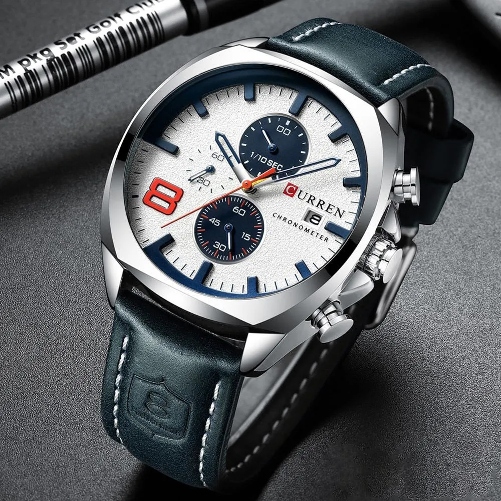 Reloj CURREN Sports Watch Men Chronograph Waterproof Leather Strap Watches Mens Luxury Brand Men&#39;s Wristwatch Quartz Male Clock