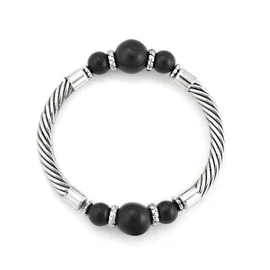 RHODIUM BLACK BEADS ROPE STYLE BRACELETS  #SB15142/1 (BD15)