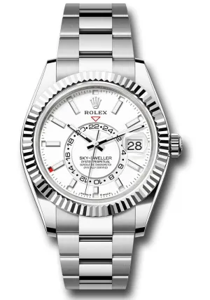 Rolex White Rolesor Sky-Dweller Watch - Fluted Ring Command Bezel - White Index Dial - Oyster Bracelet - 336934 wio