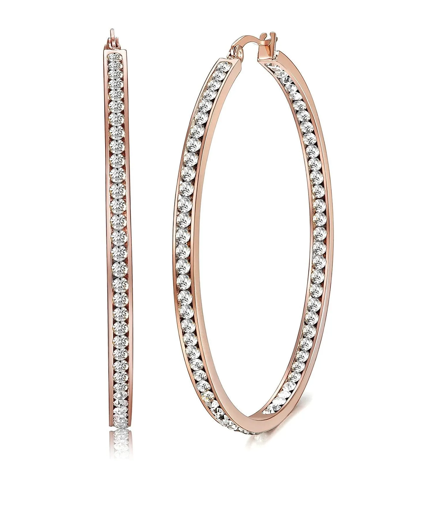 Rose Gold Crystal Pave Hoop Earrings - 2" Italian-Made Jewelry