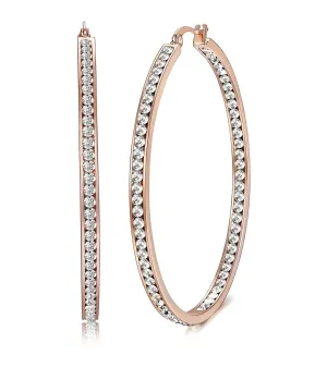 Rose Gold Crystal Pave Hoop Earrings - 2" Italian-Made Jewelry