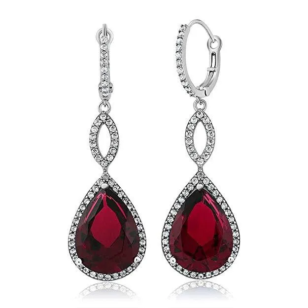 Ruby Crystal Teardrop Infinity Earrings in 18K White Gold Plated - Hypoallergenic & Made to Last