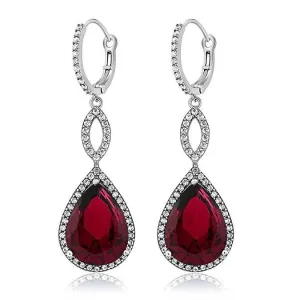 Ruby Crystal Teardrop Infinity Earrings in 18K White Gold Plated - Hypoallergenic & Made to Last