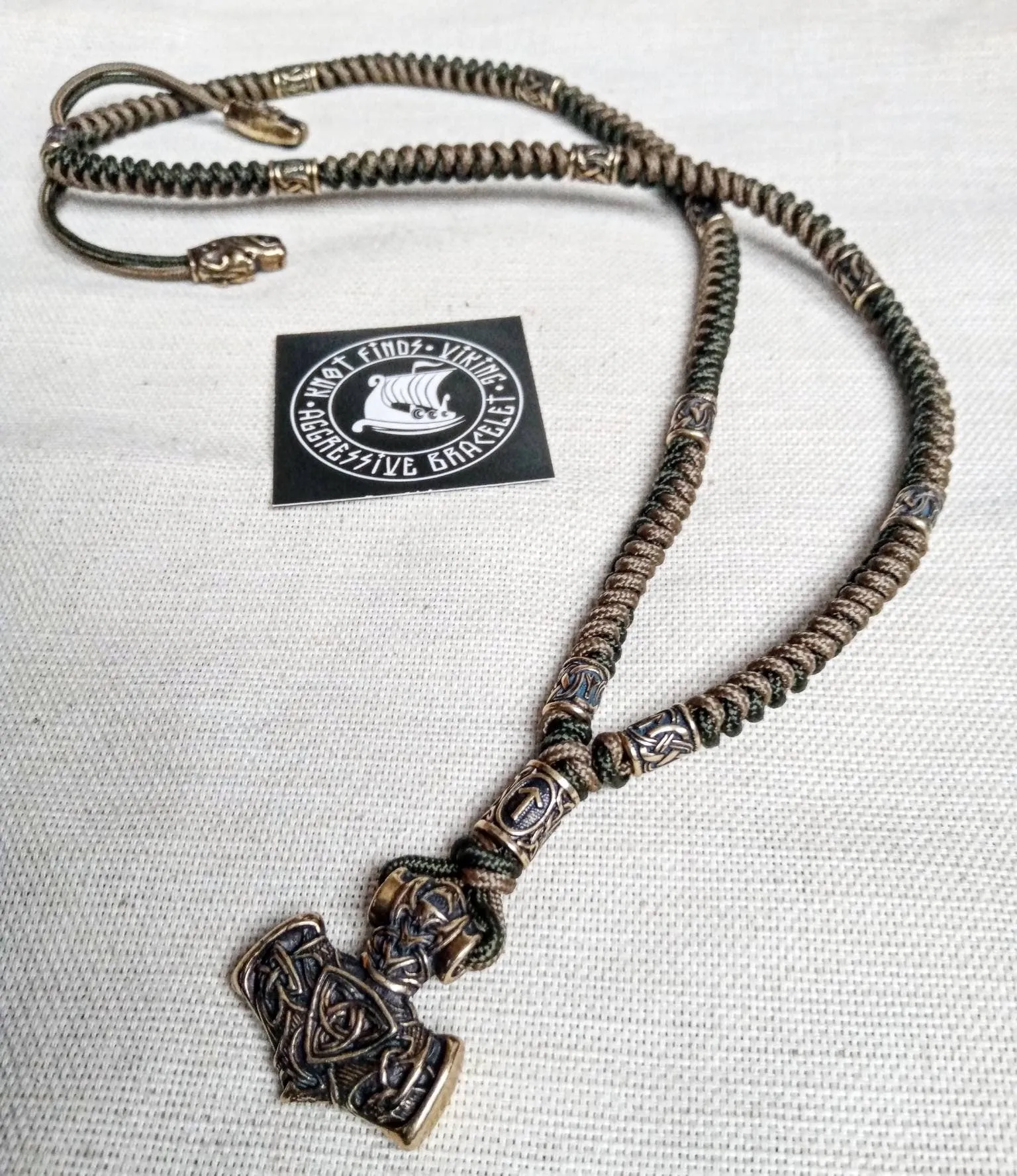 Runic necklace. Paracord jewelry. Viking style. Mens accessories. Thor's Hammer pendant.