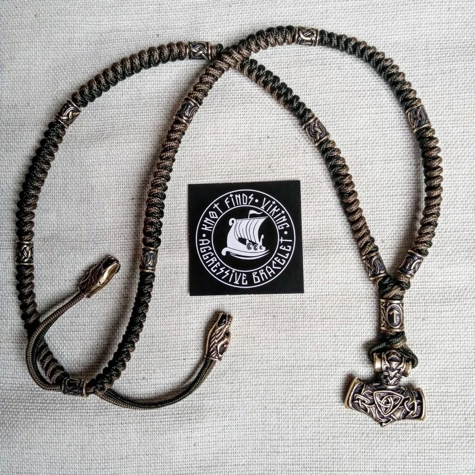 Runic necklace. Paracord jewelry. Viking style. Mens accessories. Thor's Hammer pendant.