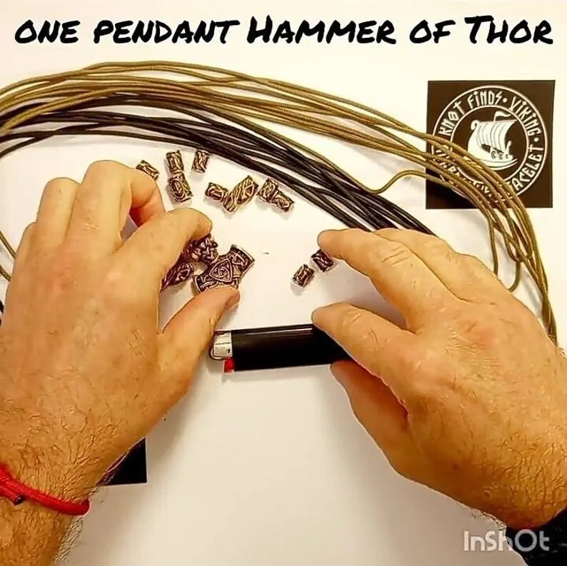 Runic necklace with pendant Thor's Hammer. Tutorial weaving. Instruction for weaving paracord necklace. Viking jewelry.