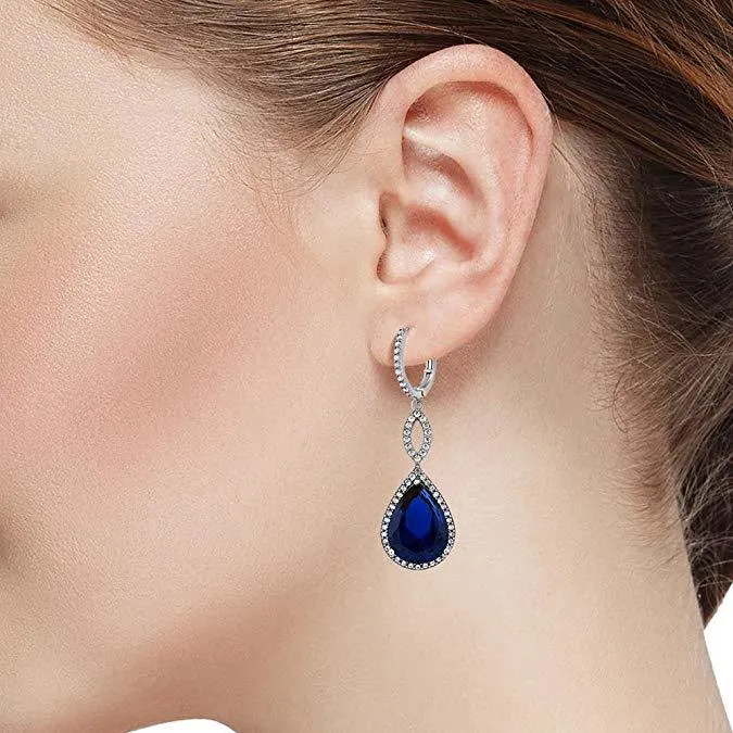 Sapphire Crystal Teardrop Infinity Drop Earrings in 18K White Gold Plated - Hypoallergenic & Made to Last