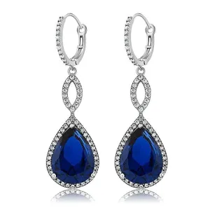 Sapphire Crystal Teardrop Infinity Drop Earrings in 18K White Gold Plated - Hypoallergenic & Made to Last