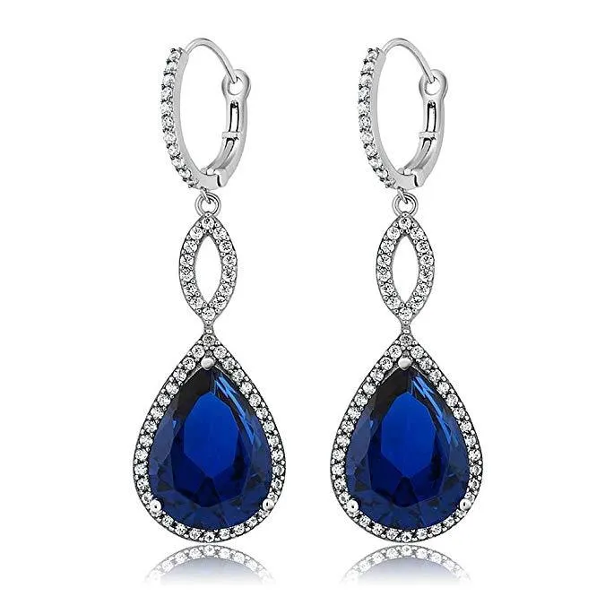 Sapphire Crystal Teardrop Infinity Drop Earrings in 18K White Gold Plated - Hypoallergenic & Made to Last