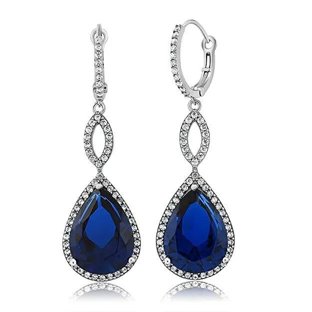 Sapphire Crystal Teardrop Infinity Drop Earrings in 18K White Gold Plated - Hypoallergenic & Made to Last