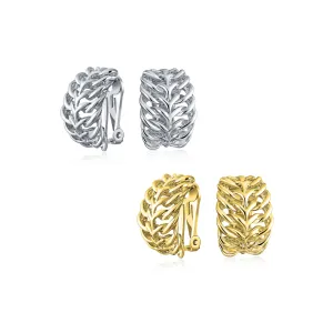 Set of 2 Open Weave Leaf Design Clip-On Earrings For Non-Pierced Gold Plated