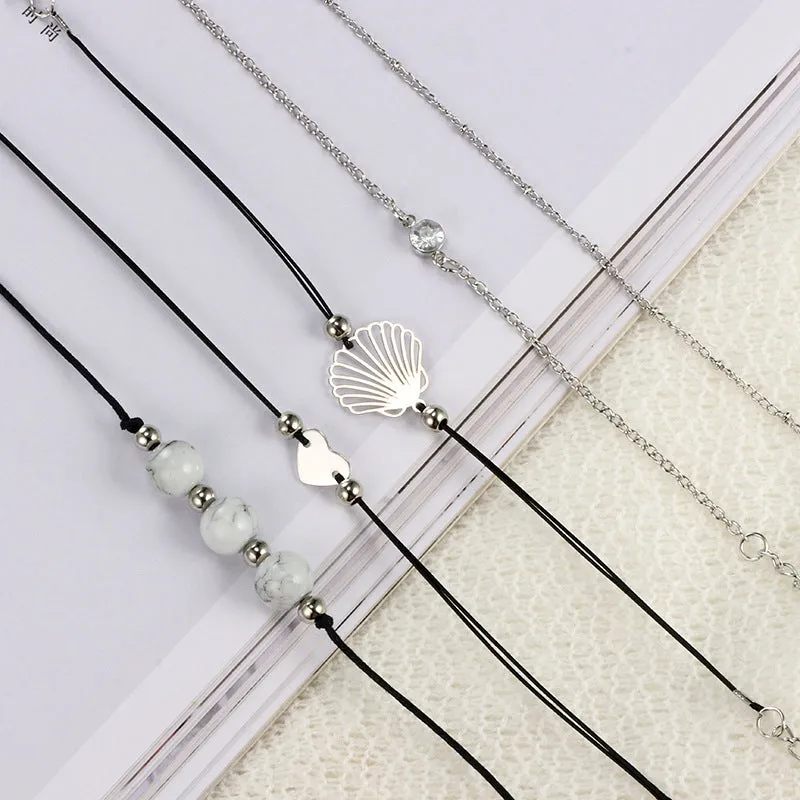 SEXY SPARKLES Stackable Bracelets Multilayer Boho Bracelet Sets Beads Metal Chain Rope Adjustabl Bracelets for Women Elastic Rope Charm Bangle Bracelet Best Women Teen Girls Gift