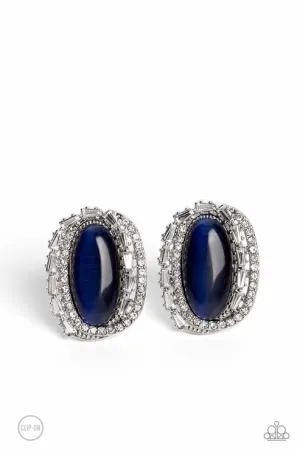 Shimmery Statement Blue Clip-On Earrings Paparazzi