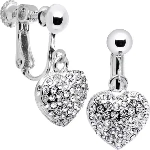 Silver Tone Tone Heart Rhinestone Clip On Earrings