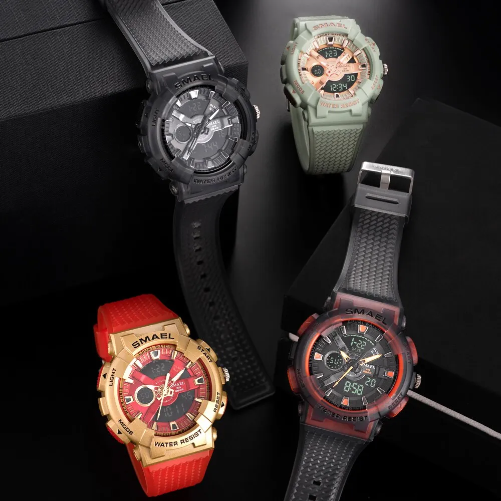 SMAEL Sports Watches Men&#39;s Electronic Dual Display Watch Dual Time Display Digital Analog Quartz Men Wristwatch Waterproof  Hour