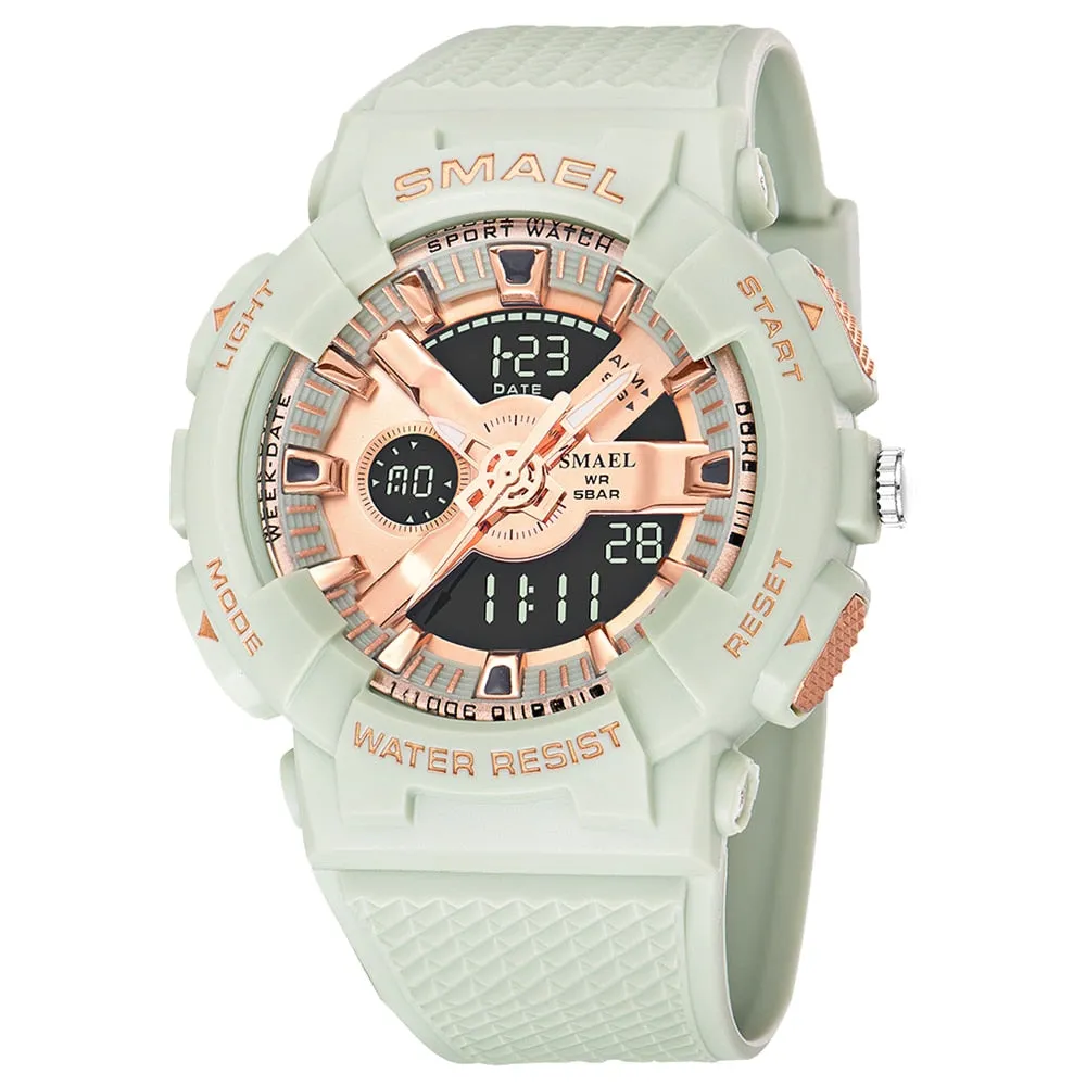 SMAEL Sports Watches Men&#39;s Electronic Dual Display Watch Dual Time Display Digital Analog Quartz Men Wristwatch Waterproof  Hour